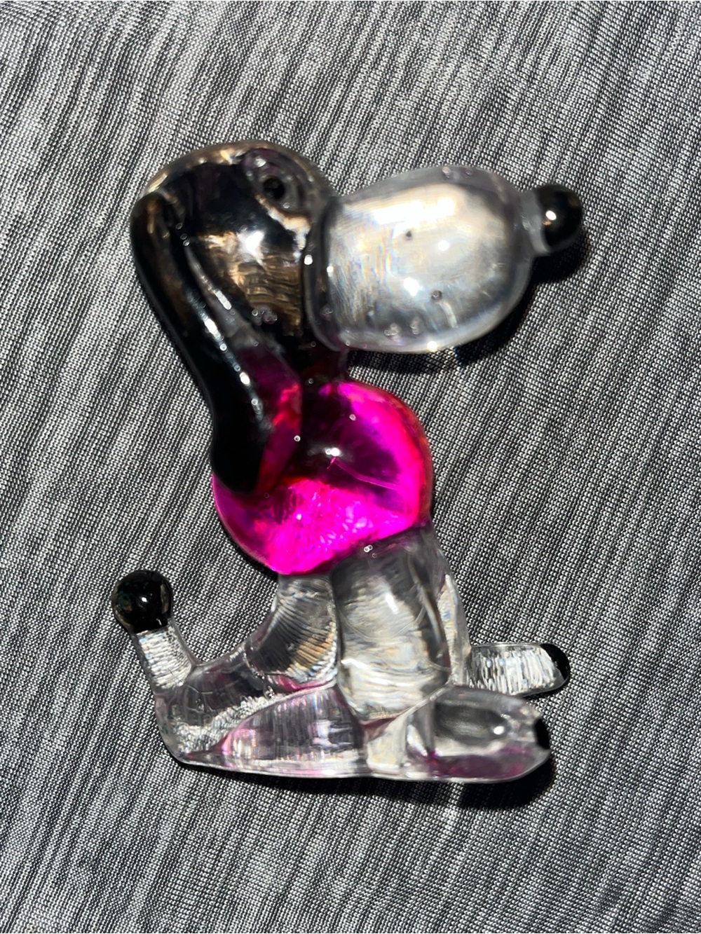 Vintage Lucite Clear Dog Figurine Pink Black Long Nose Art Glass 3”